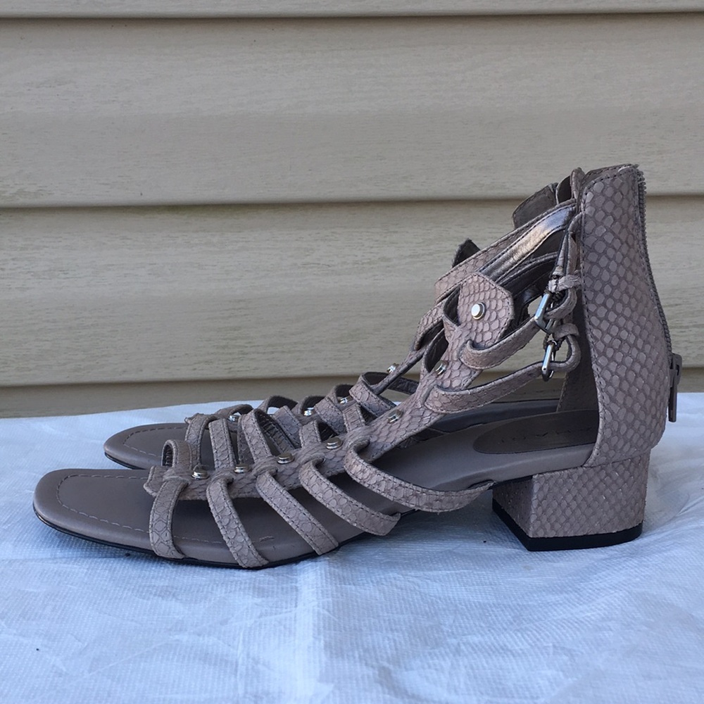 Snakeskin Tan suede strappy sandals NWT